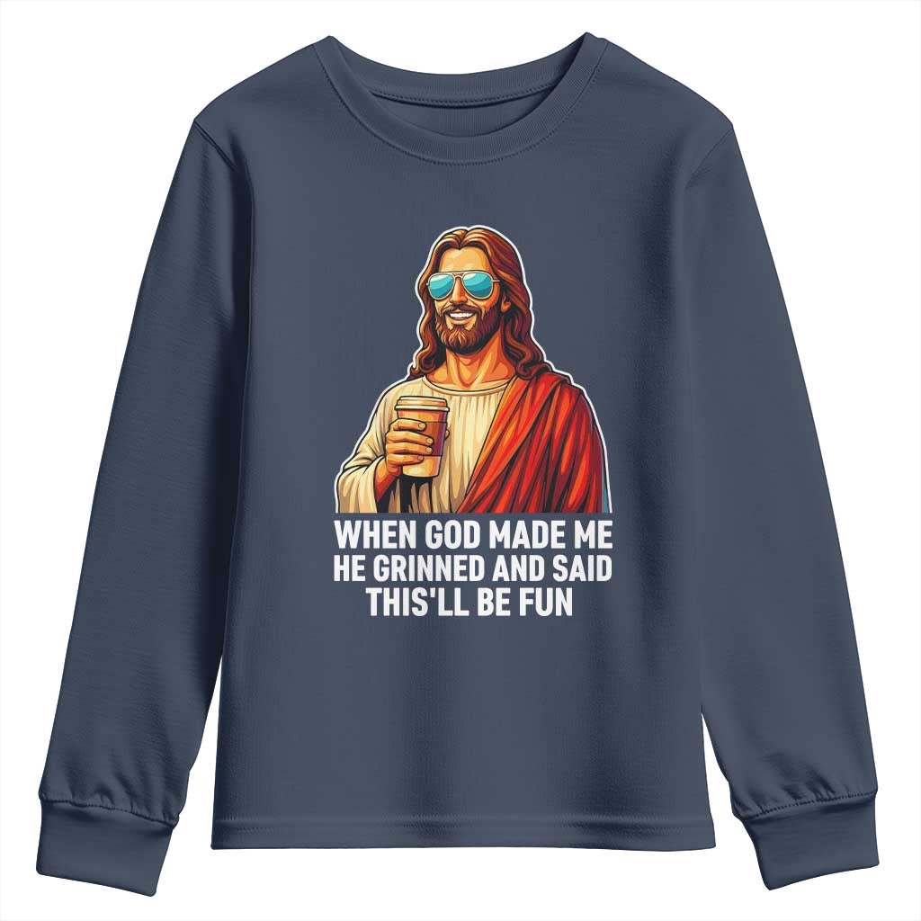 Funny Religious Jesus Youth Sweatshirt Wait Im Goated TS12 Navy Print Your Wear