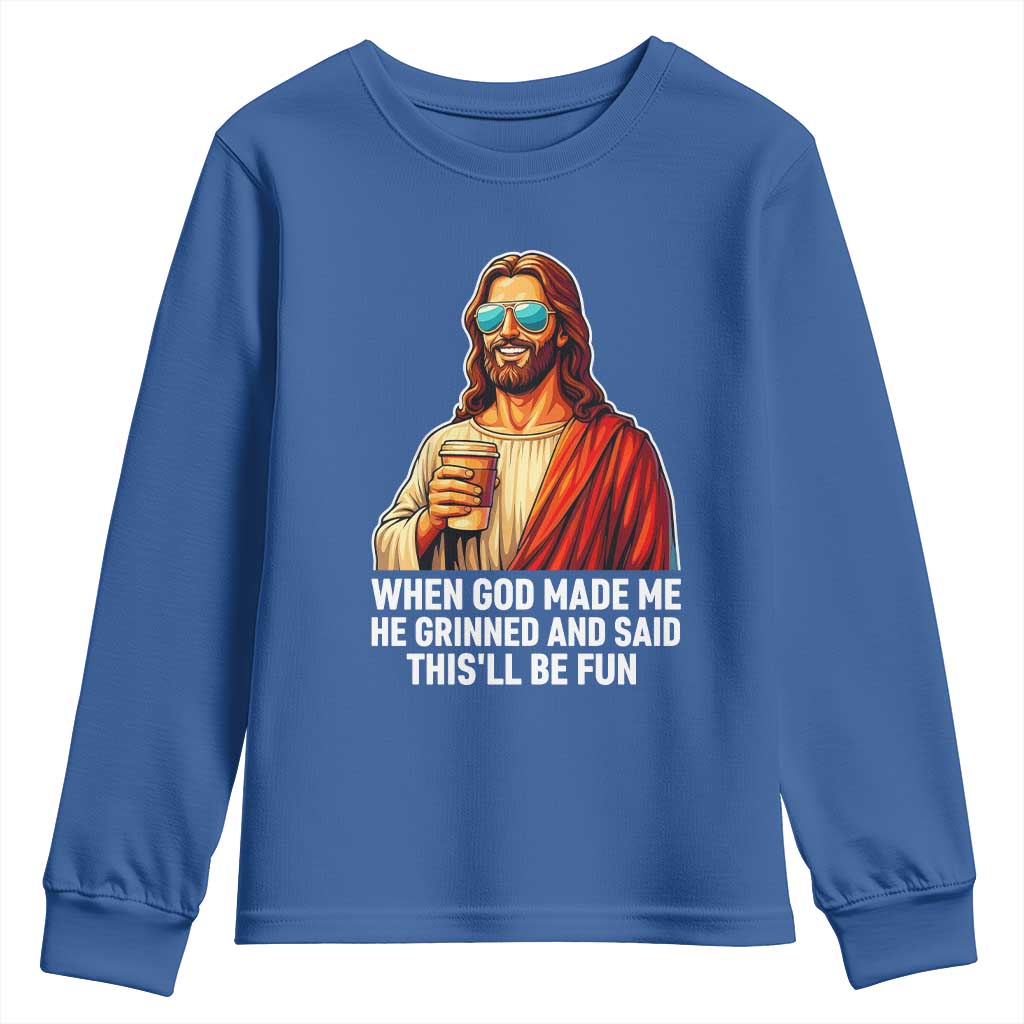 Funny Religious Jesus Youth Sweatshirt Wait Im Goated TS12 Royal Blue Print Your Wear