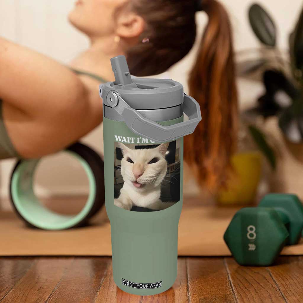 Funny Cat Meme Lover Flip Straw Tumbler Wait Im Goated TS12 One Size: 30 oz Moss Green Print Your Wear