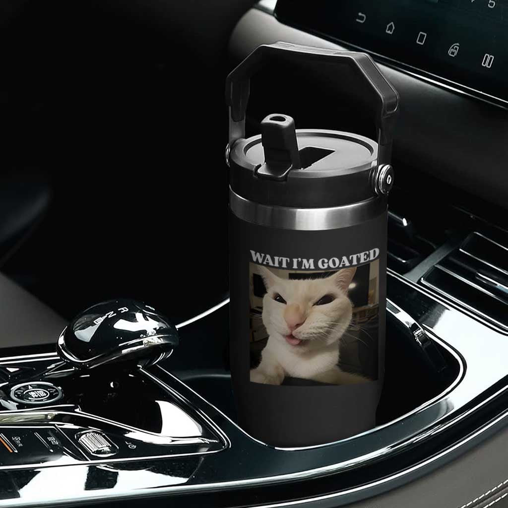 Funny Cat Meme Lover Flip Straw Tumbler Wait Im Goated TS12 Print Your Wear