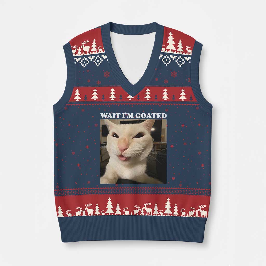 Funny Cat Meme Lover V-Neck Knit Sweater Vest TS12 Navy Red Print Your Wear