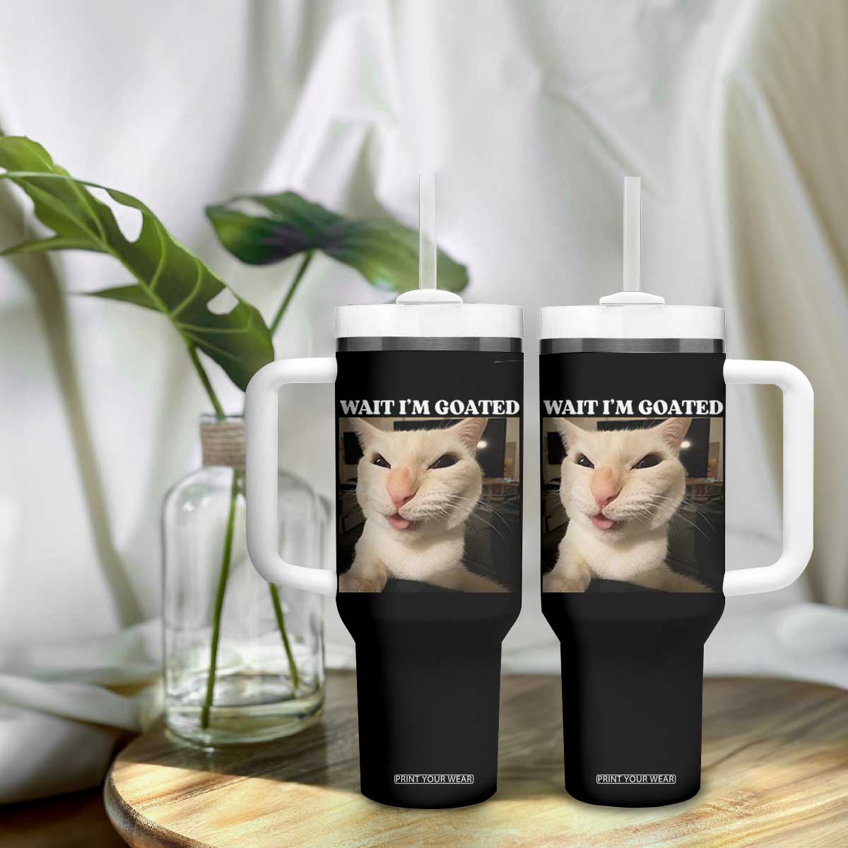 Funny Cat Meme Lover Tumbler With Handle Wait Im Goated TS12 Print Your Wear