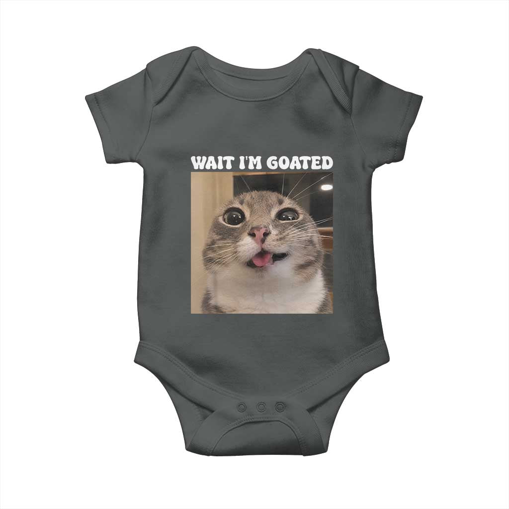 Funny Silly Cat Meme Baby Onesie Wait Im Goated TS12 Dark Heather Print Your Wear