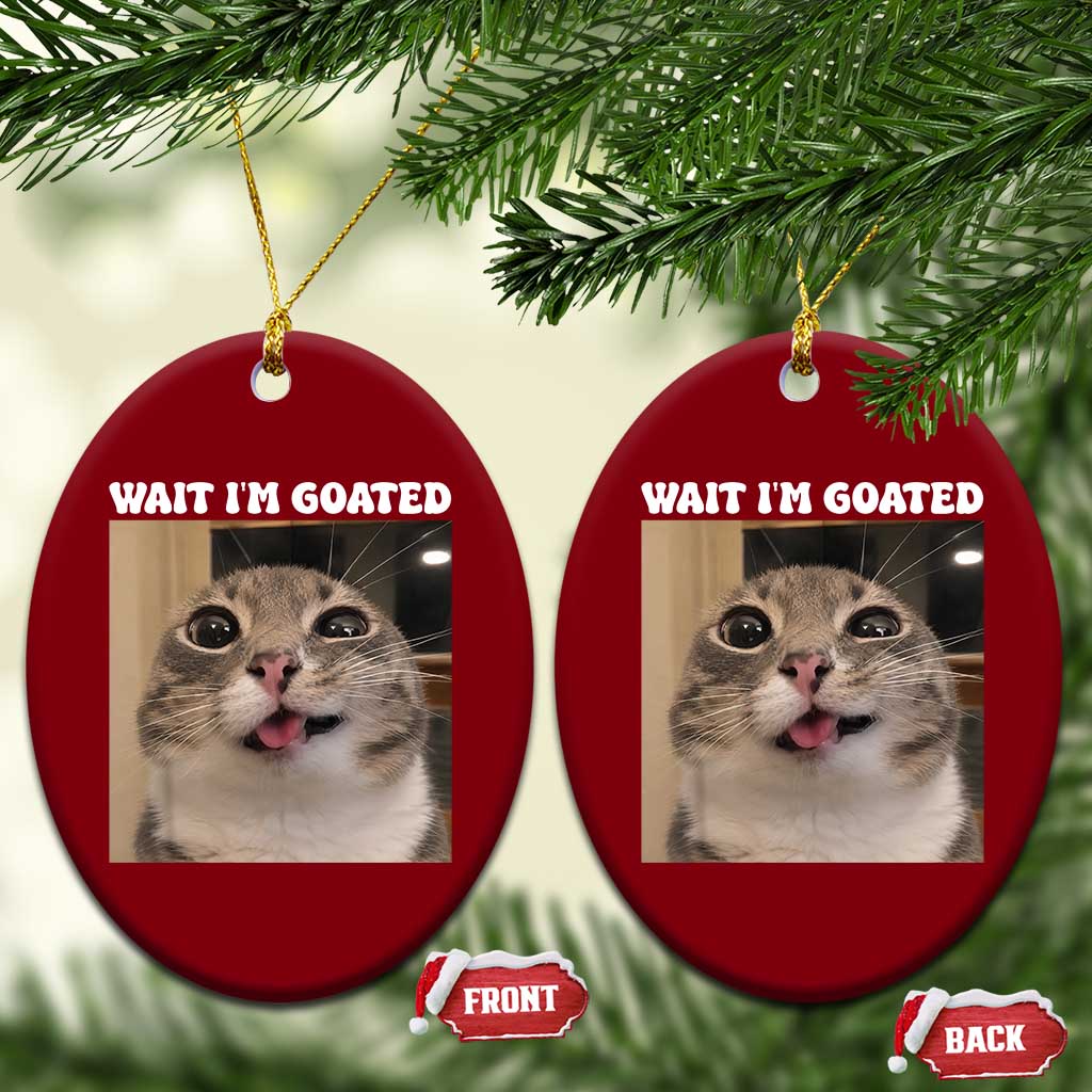 Funny Silly Cat Meme Ceramic Ornament Wait Im Goated TS12 Print Your Wear