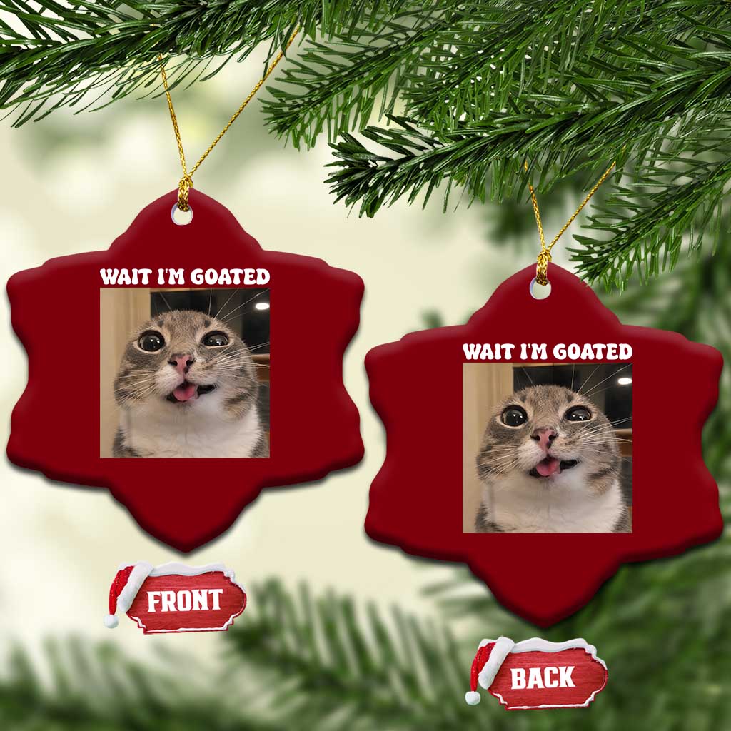 Funny Silly Cat Meme Ceramic Ornament Wait Im Goated TS12 Print Your Wear