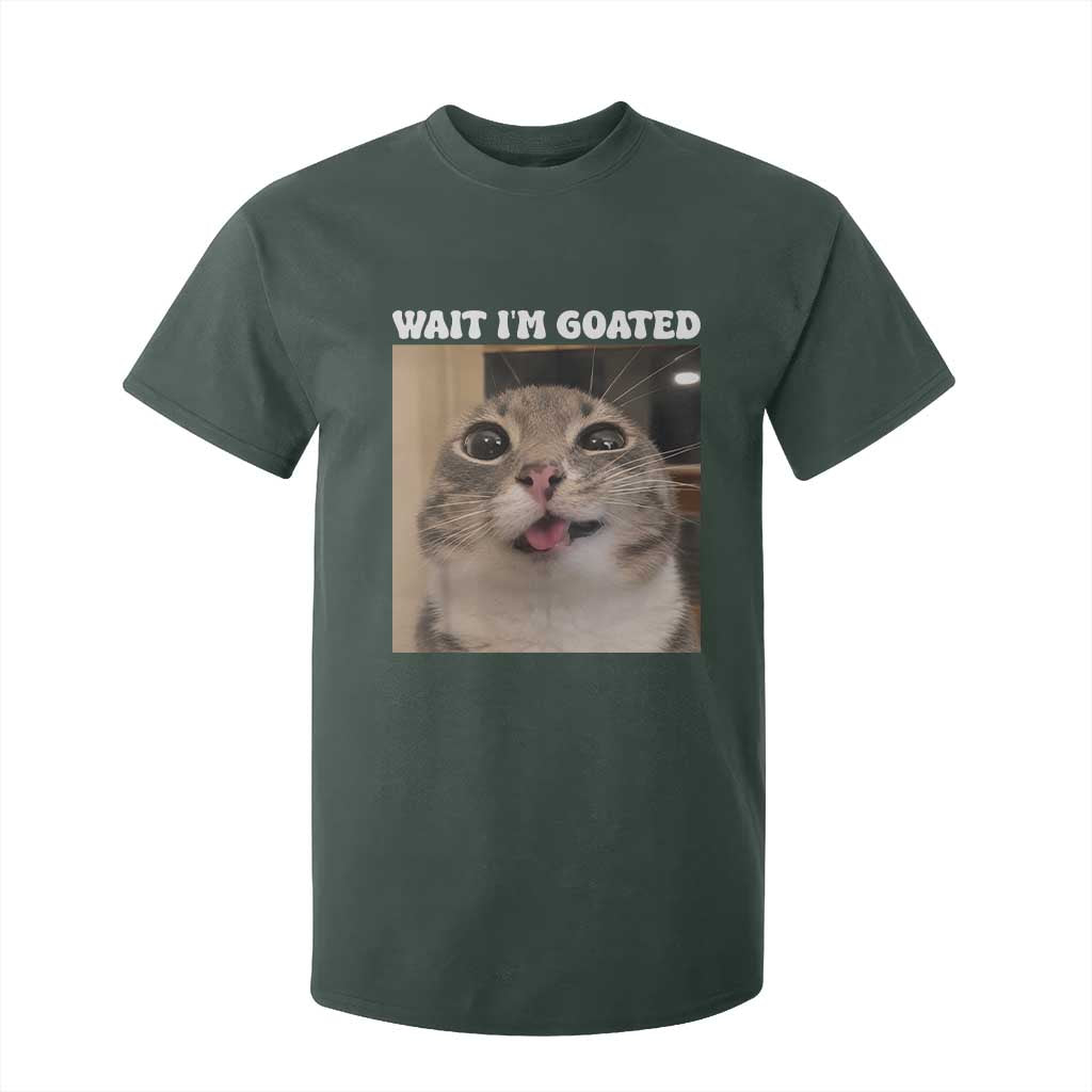 Funny Silly Cat Meme T Shirt For Kid Wait Im Goated TS12 Dark Forest Green Print Your Wear