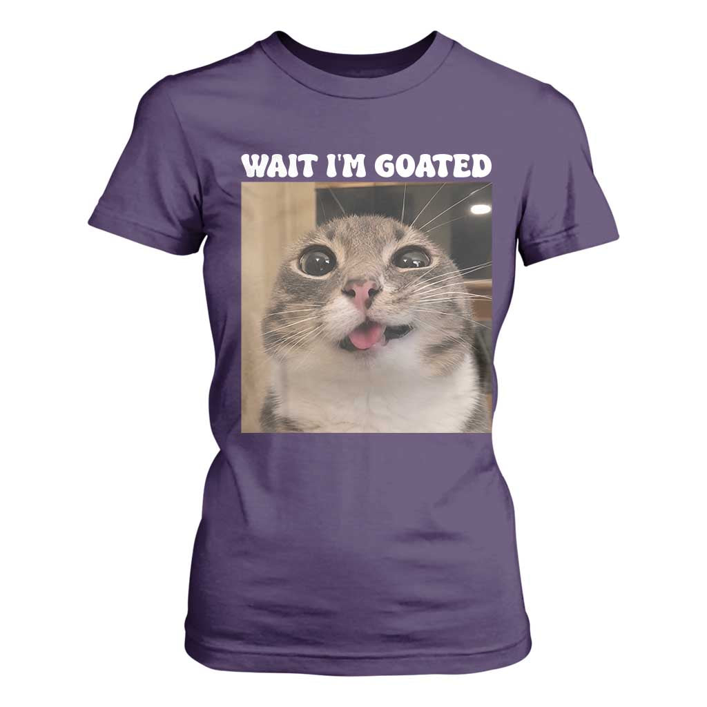 Funny Silly Cat Meme T Shirt For Women Wait Im Goated TS12 Purple Print Your Wear