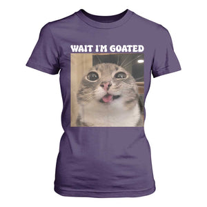 Funny Silly Cat Meme T Shirt For Women Wait Im Goated TS12 Purple Print Your Wear