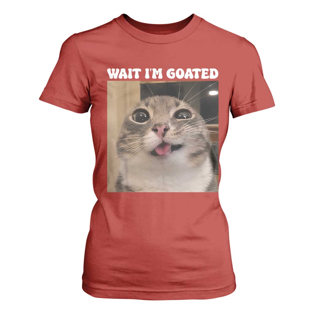 Funny Silly Cat Meme T Shirt For Women Wait Im Goated TS12 Red Print Your Wear