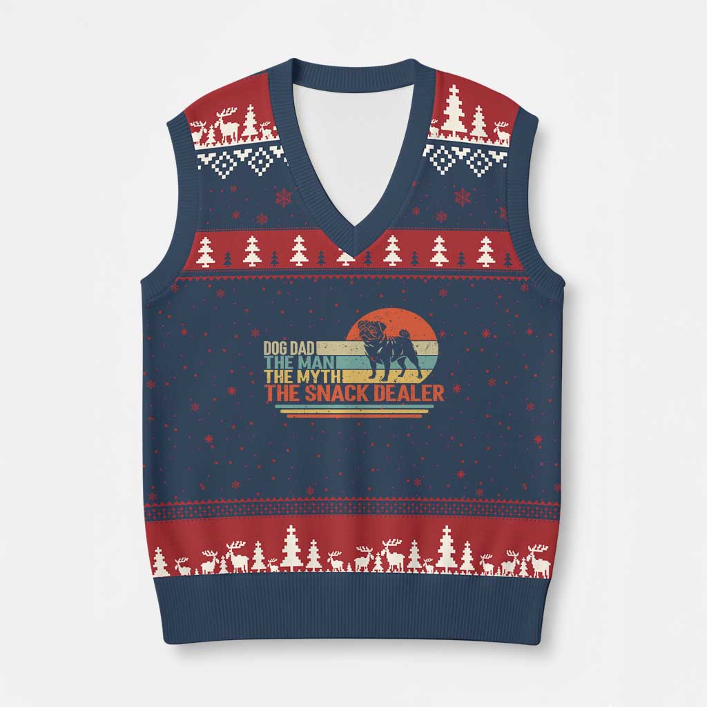 Vintage Dog Dad V-Neck Knit Sweater Vest The Man The Myth The Snack Dealer TS12 Navy Red Print Your Wear