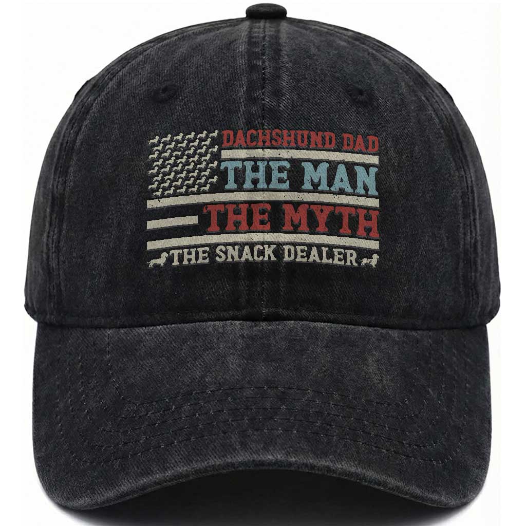 American Flag Dachshund Dad Washed Cotton Baseball Cap The Man The Myth The Snack Dealer TS12 Print Your Wear