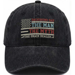 American Flag Dachshund Dad Washed Cotton Baseball Cap The Man The Myth The Snack Dealer TS12 Print Your Wear