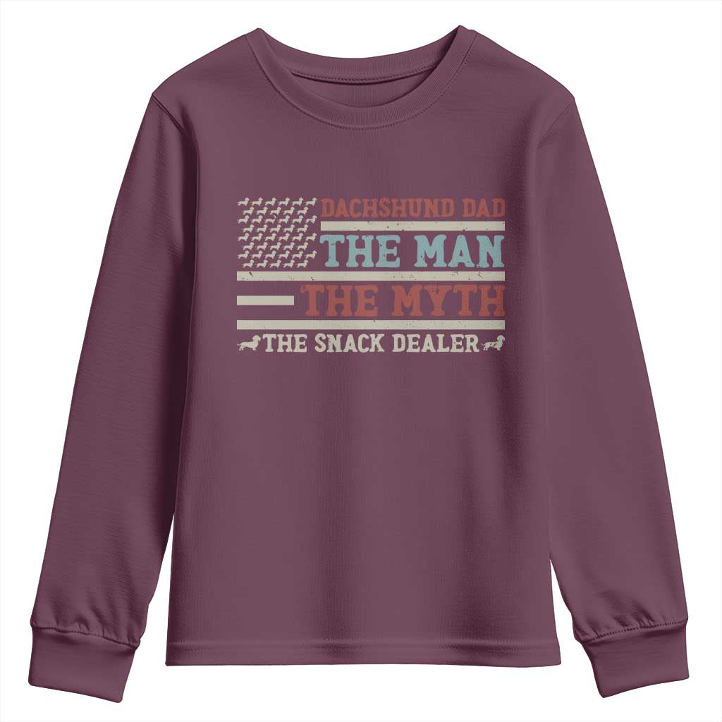 American Flag Dachshund Dad Youth Sweatshirt The Man The Myth The Snack Dealer TS12 Maroon Print Your Wear
