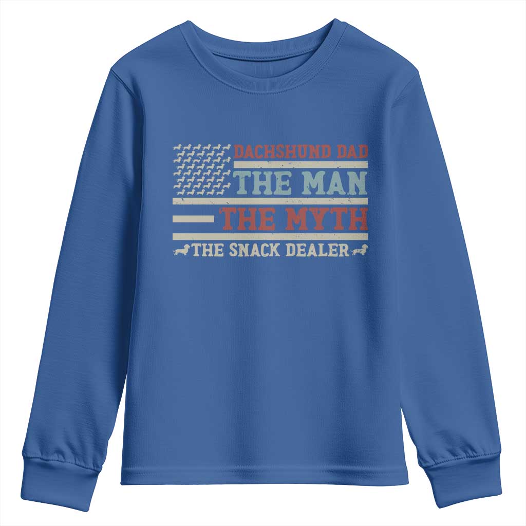 American Flag Dachshund Dad Youth Sweatshirt The Man The Myth The Snack Dealer TS12 Royal Blue Print Your Wear