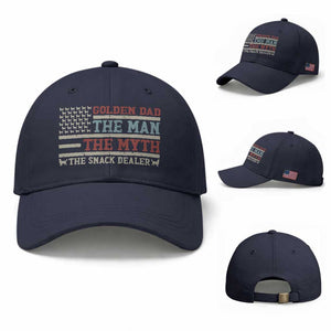 Vintage Golden Retriever Dad Baseball Cap The Man The Myth The Snack Dealer TS12 Baseball Cap Universal Fit Navy Print Your Wear