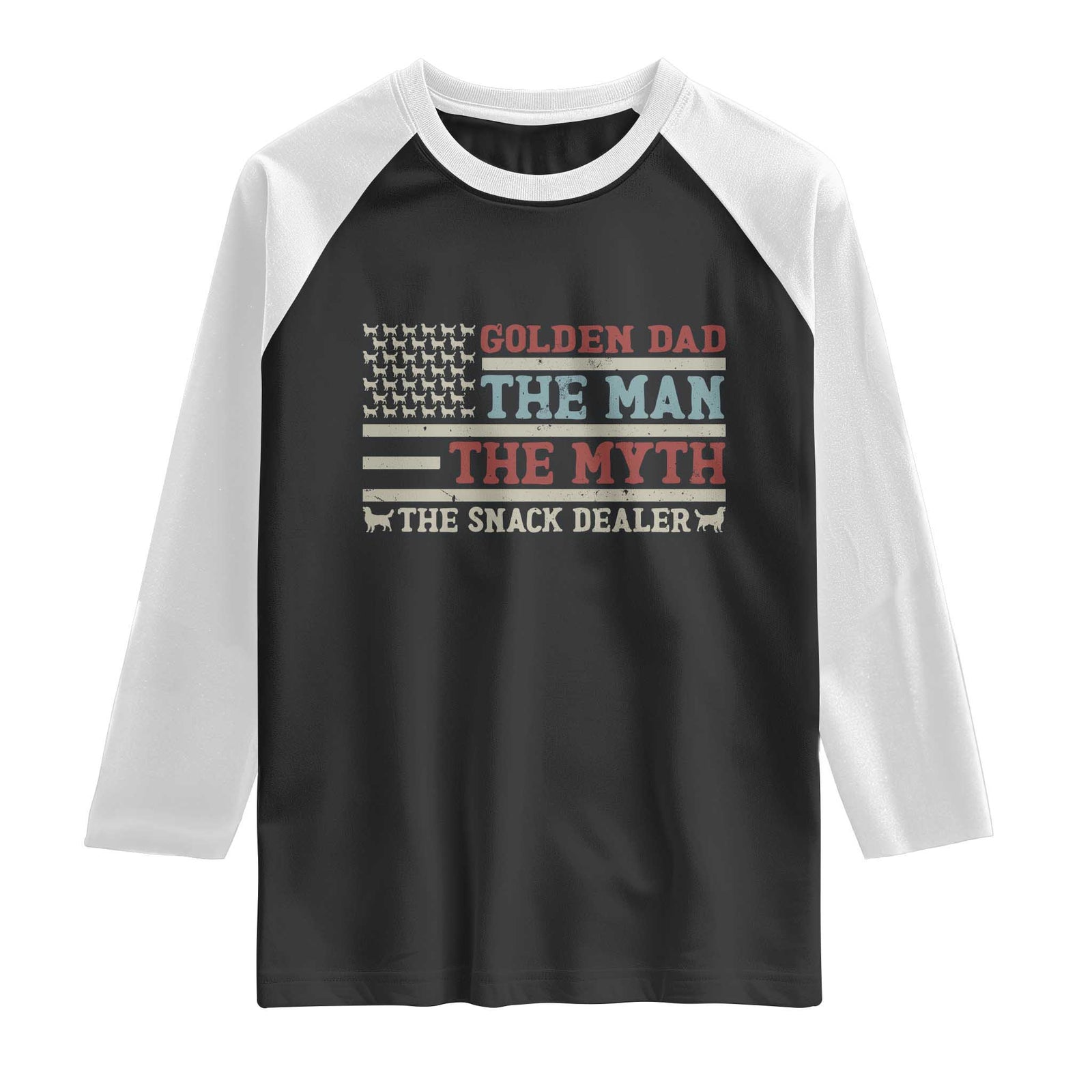 Vintage Golden Retriever Dad Raglan Shirt The Man The Myth The Snack Dealer TS12 Black White Print Your Wear