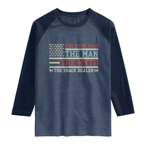 Vintage Golden Retriever Dad Raglan Shirt The Man The Myth The Snack Dealer TS12 Heather Denim Navy Print Your Wear