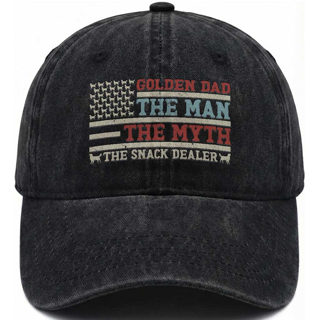 Vintage Golden Retriever Dad Washed Cotton Baseball Cap The Man The Myth The Snack Dealer TS12 Print Your Wear
