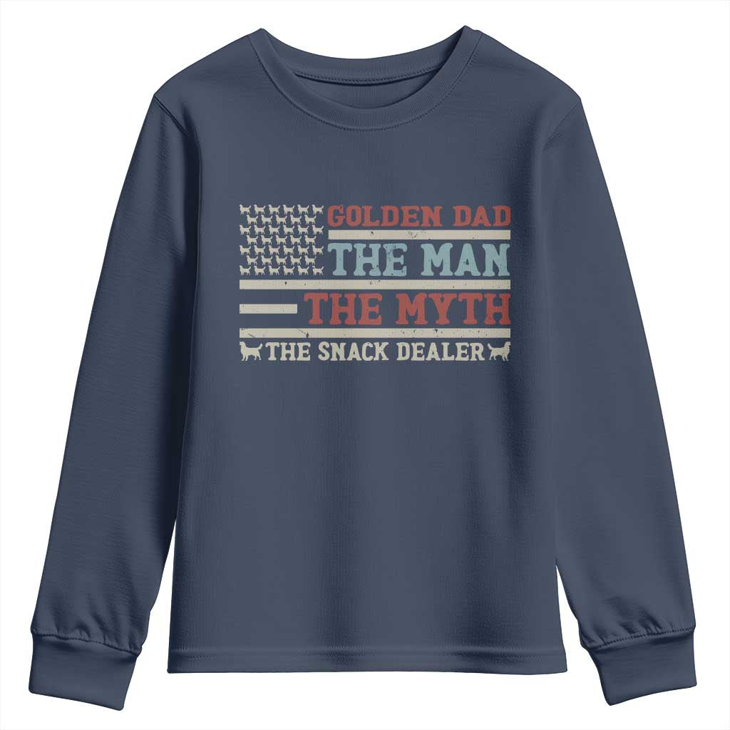 Vintage Golden Retriever Dad Youth Sweatshirt The Man The Myth The Snack Dealer TS12 Navy Print Your Wear