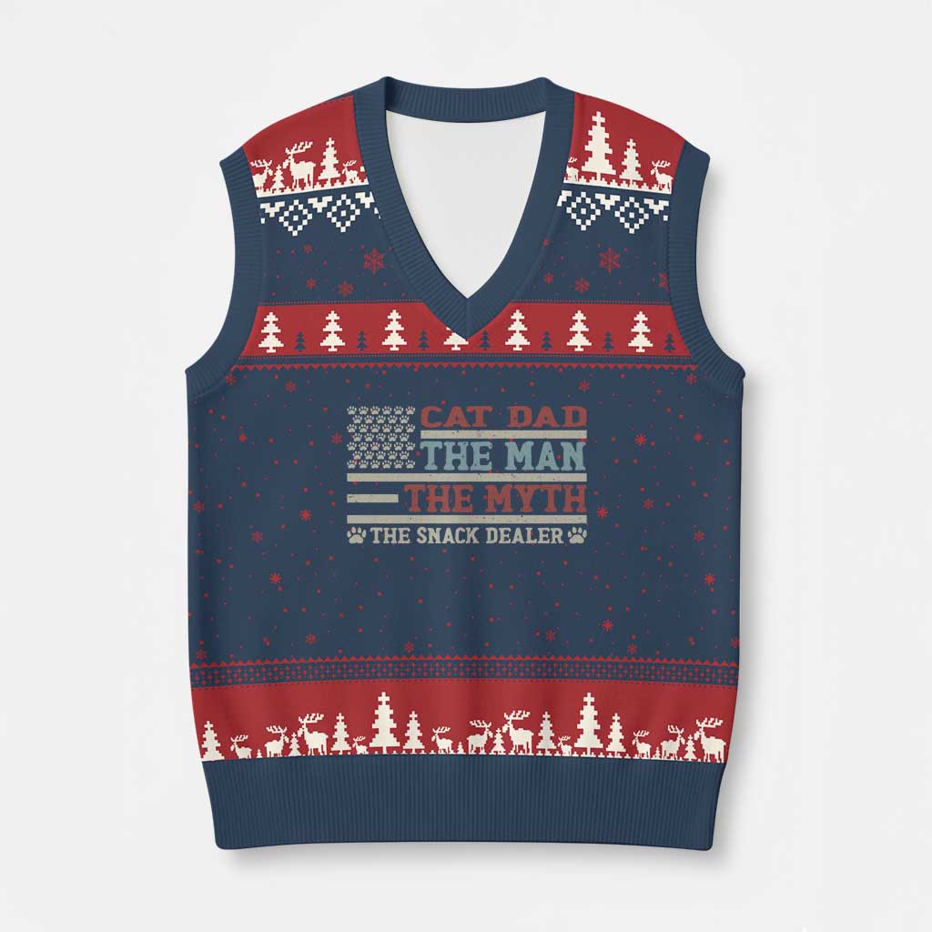 Vintage USA Cat Dad V-Neck Knit Sweater Vest The Man The Myth The Snack Dealer TS12 Navy Red Print Your Wear