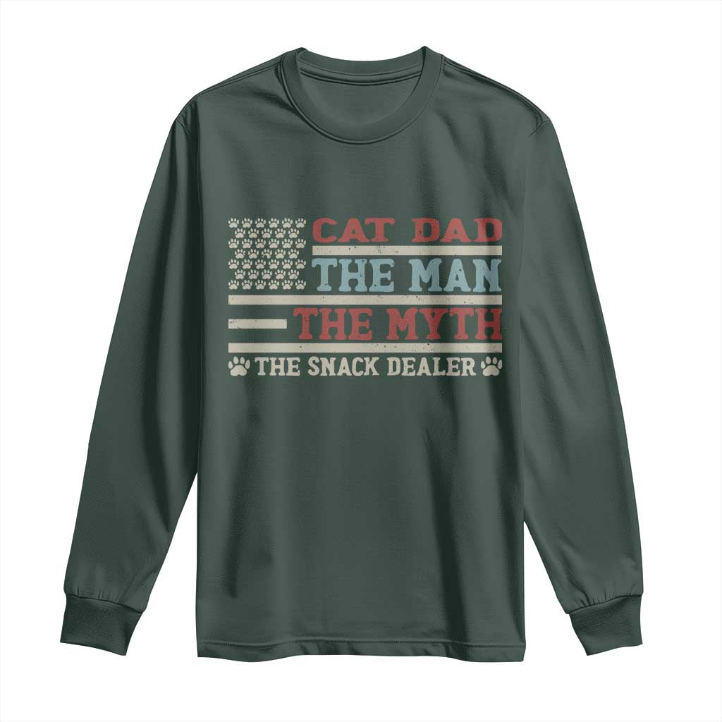 Vintage USA Cat Dad Long Sleeve Shirt The Man The Myth The Snack Dealer TS12 Dark Forest Green Print Your Wear