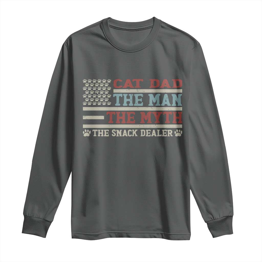 Vintage USA Cat Dad Long Sleeve Shirt The Man The Myth The Snack Dealer TS12 Dark Heather Print Your Wear