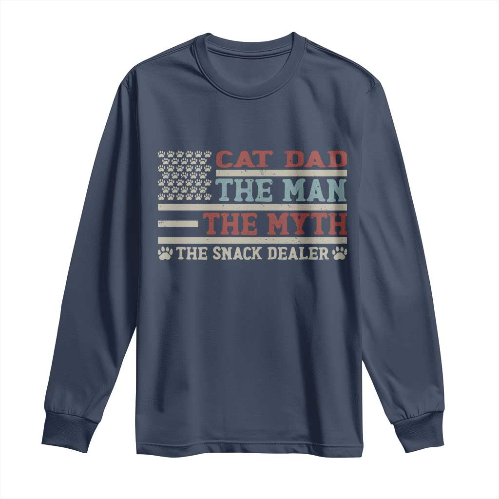 Vintage USA Cat Dad Long Sleeve Shirt The Man The Myth The Snack Dealer TS12 Navy Print Your Wear