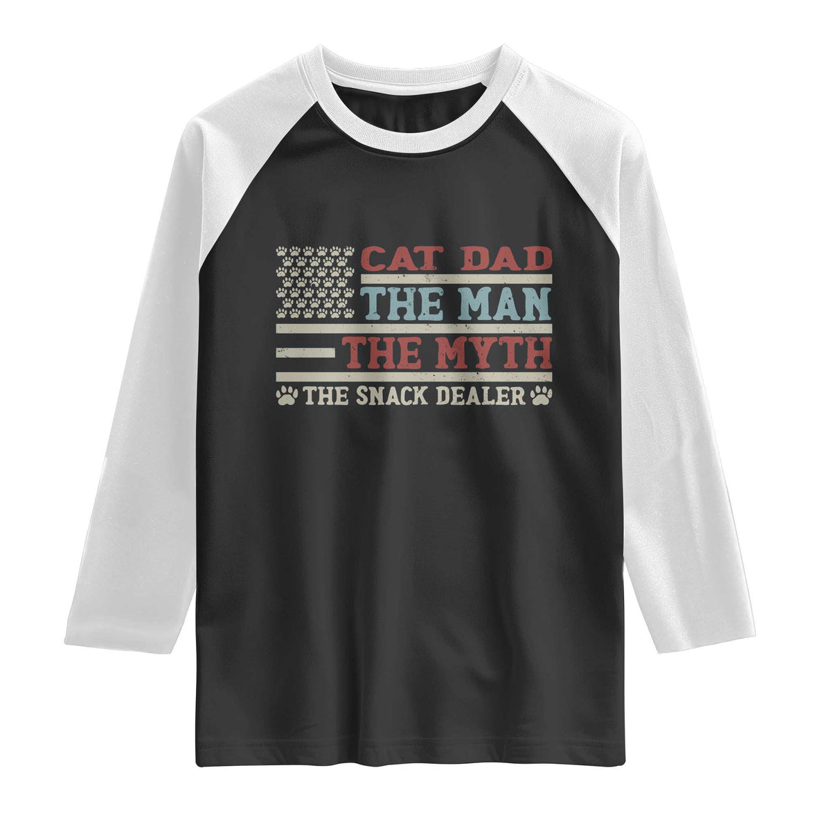 Vintage USA Cat Dad Raglan Shirt The Man The Myth The Snack Dealer TS12 Black White Print Your Wear