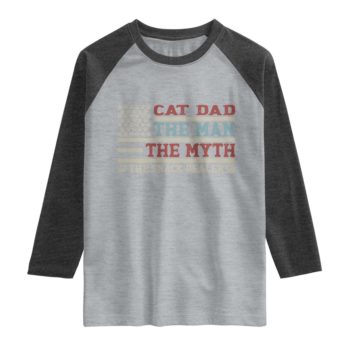 Vintage USA Cat Dad Raglan Shirt The Man The Myth The Snack Dealer TS12 Heather Gray Heather Charcoal Print Your Wear