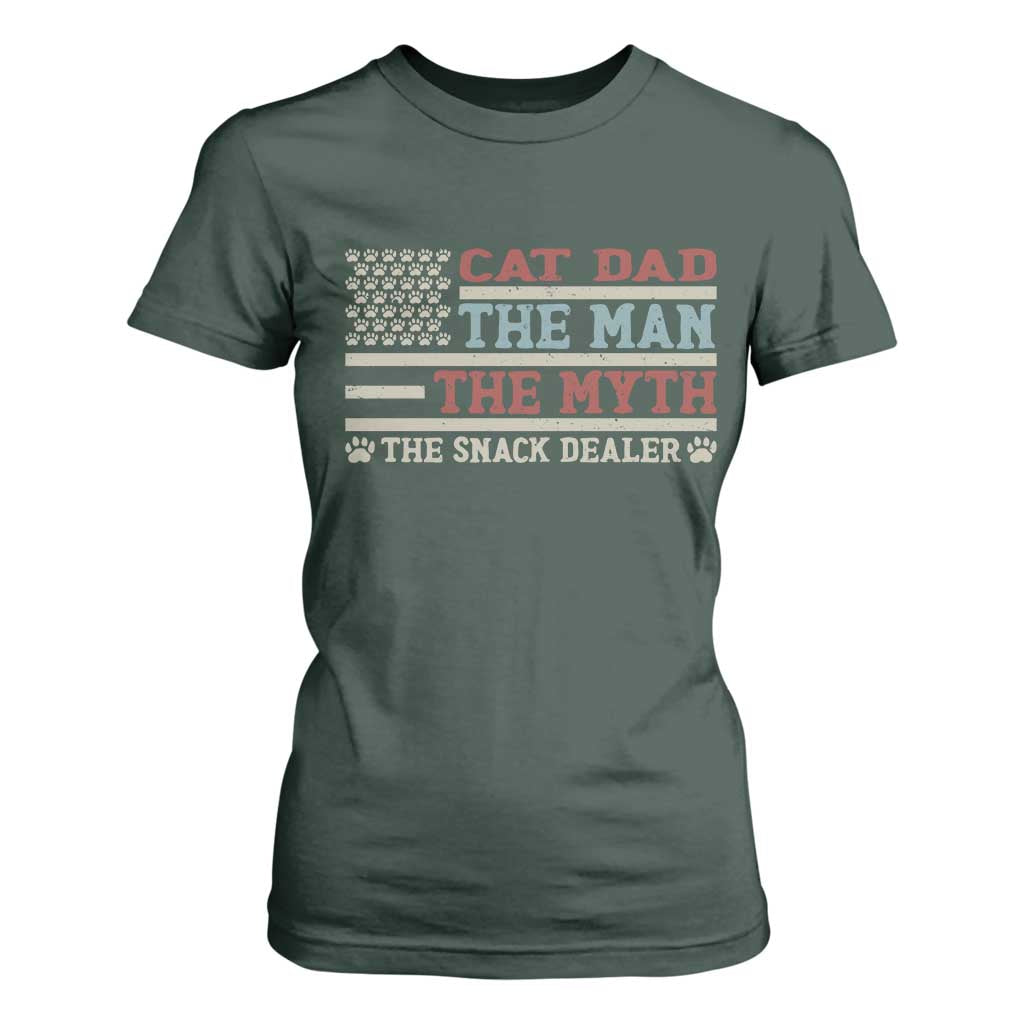 Vintage USA Cat Dad T Shirt For Women The Man The Myth The Snack Dealer TS12 Dark Forest Green Print Your Wear