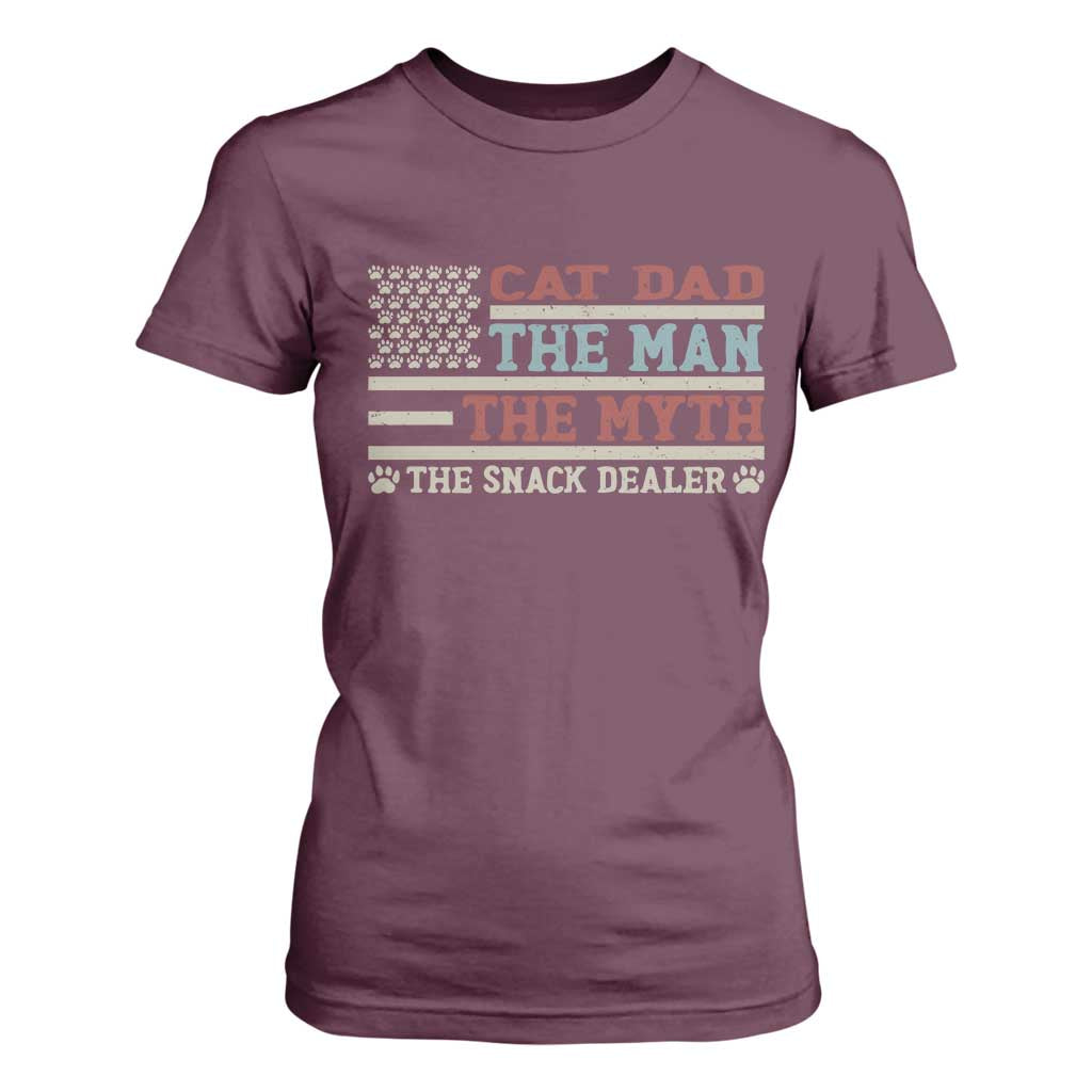 Vintage USA Cat Dad T Shirt For Women The Man The Myth The Snack Dealer TS12 Maroon Print Your Wear