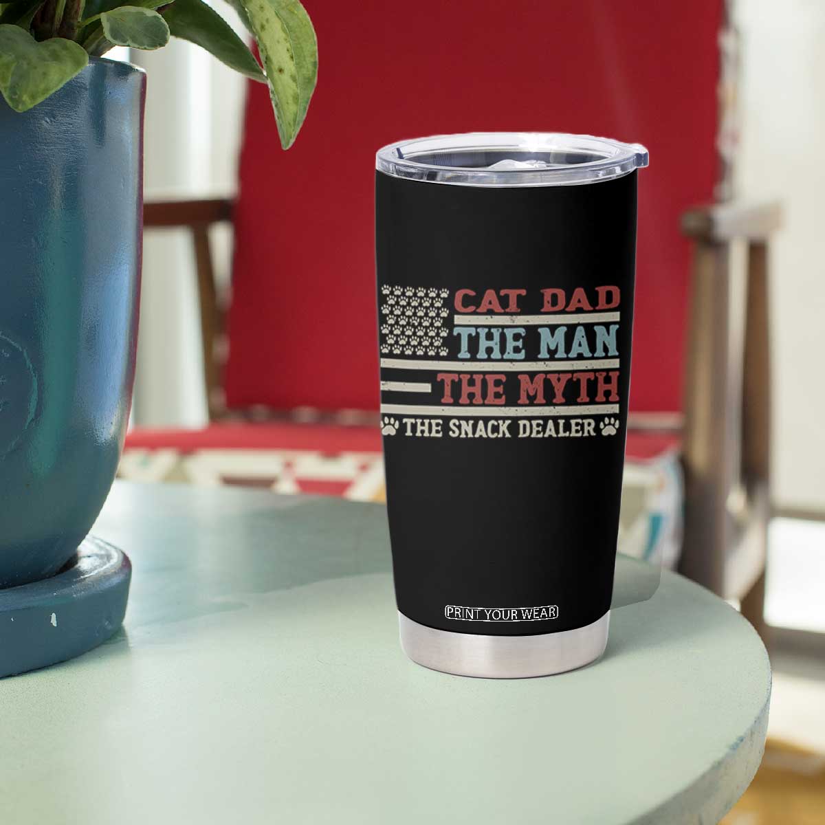 Vintage USA Cat Dad Tumbler Cup The Man The Myth The Snack Dealer TS12 Print Your Wear