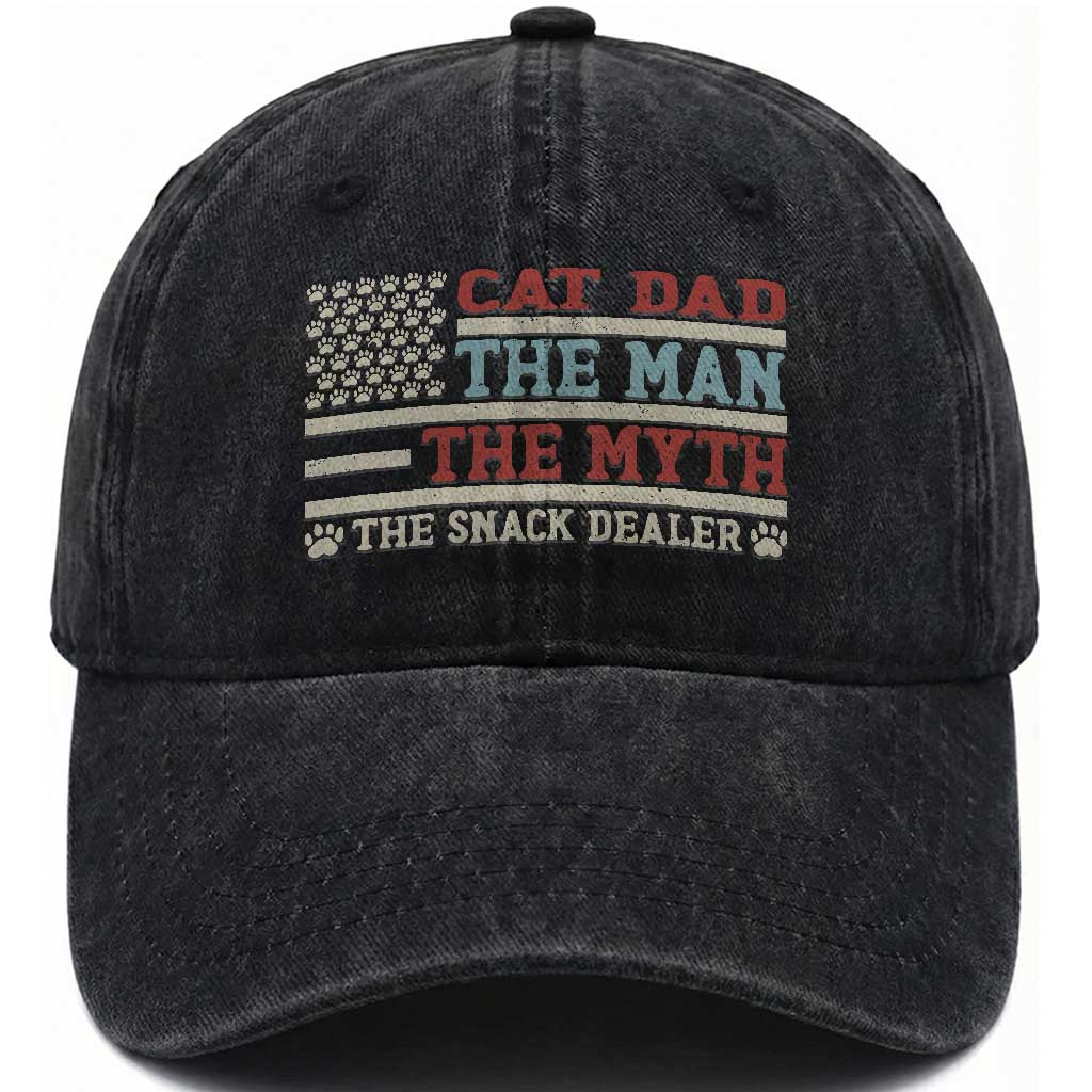Vintage USA Cat Dad Washed Cotton Baseball Cap The Man The Myth The Snack Dealer TS12 Print Your Wear