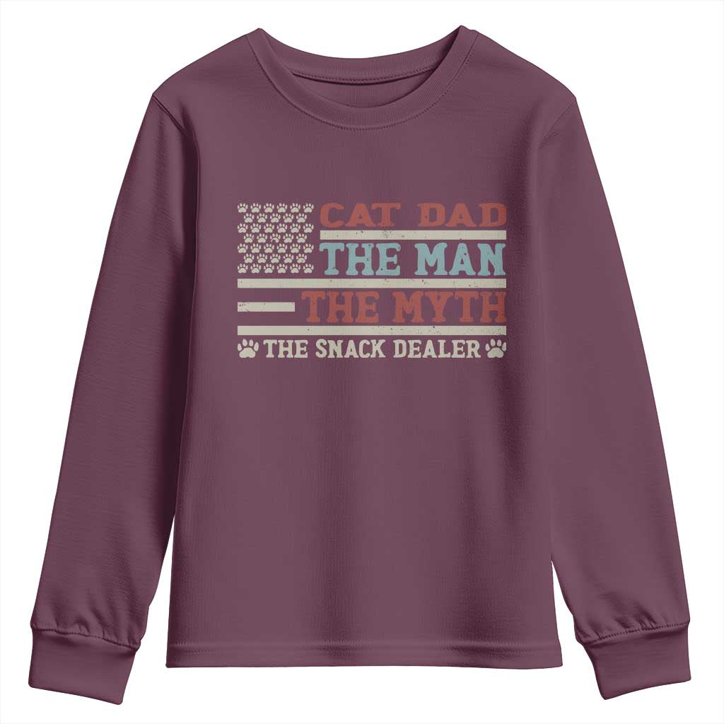 Vintage USA Cat Dad Youth Sweatshirt The Man The Myth The Snack Dealer TS12 Maroon Print Your Wear