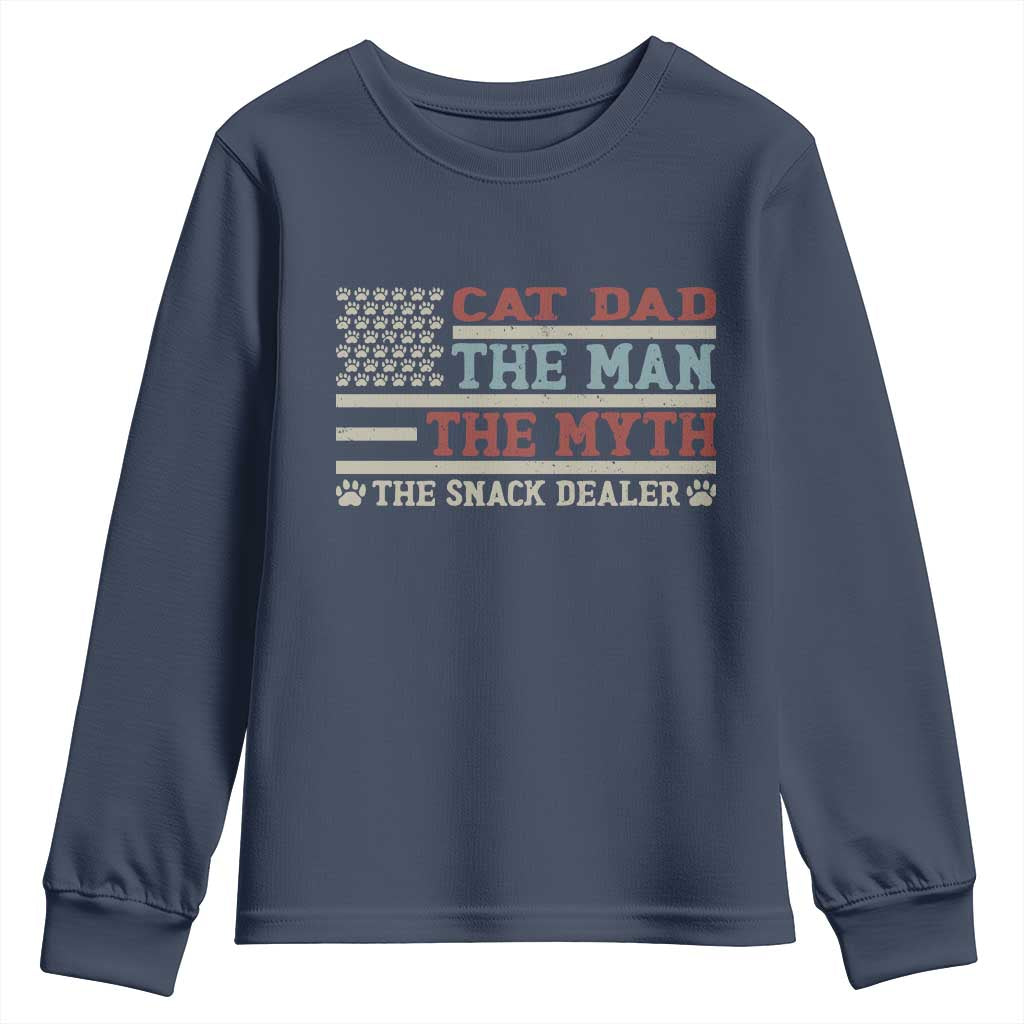 Vintage USA Cat Dad Youth Sweatshirt The Man The Myth The Snack Dealer TS12 Navy Print Your Wear