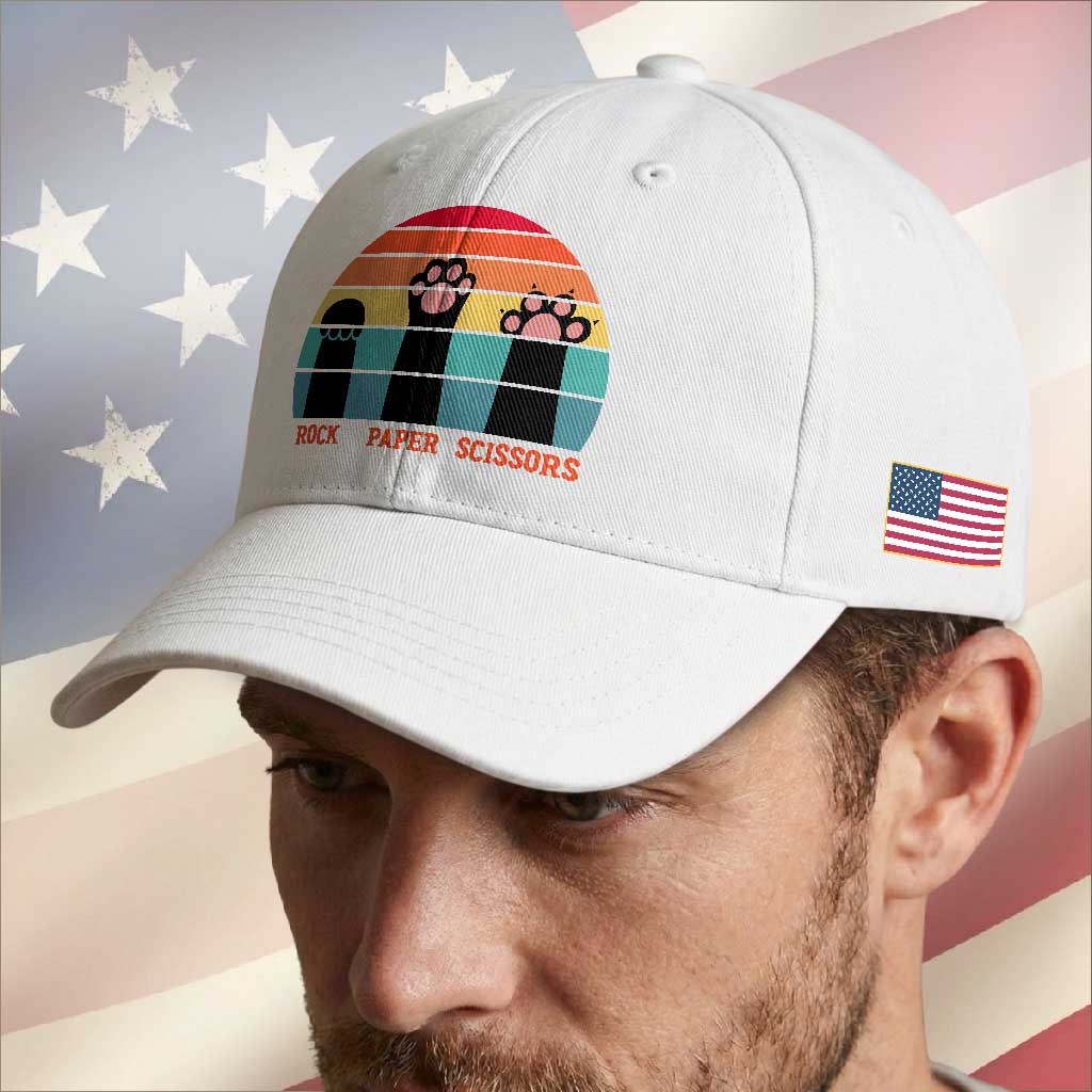 Funny Vintage Black Cat Introvert Baseball Cap Rock Paper Scissors Paw TS12 Print Your Wear