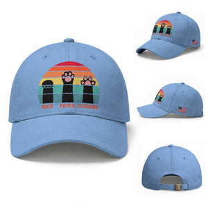 Funny Vintage Black Cat Introvert Baseball Cap Rock Paper Scissors Paw TS12 Baseball Cap Universal Fit Light Blue Print Your Wear
