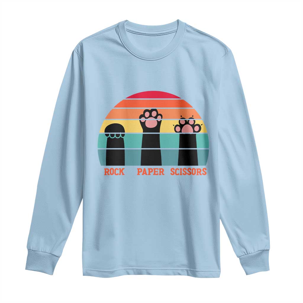 Funny Vintage Black Cat Introvert Long Sleeve Shirt Rock Paper Scissors Paw TS12 Light Blue Print Your Wear