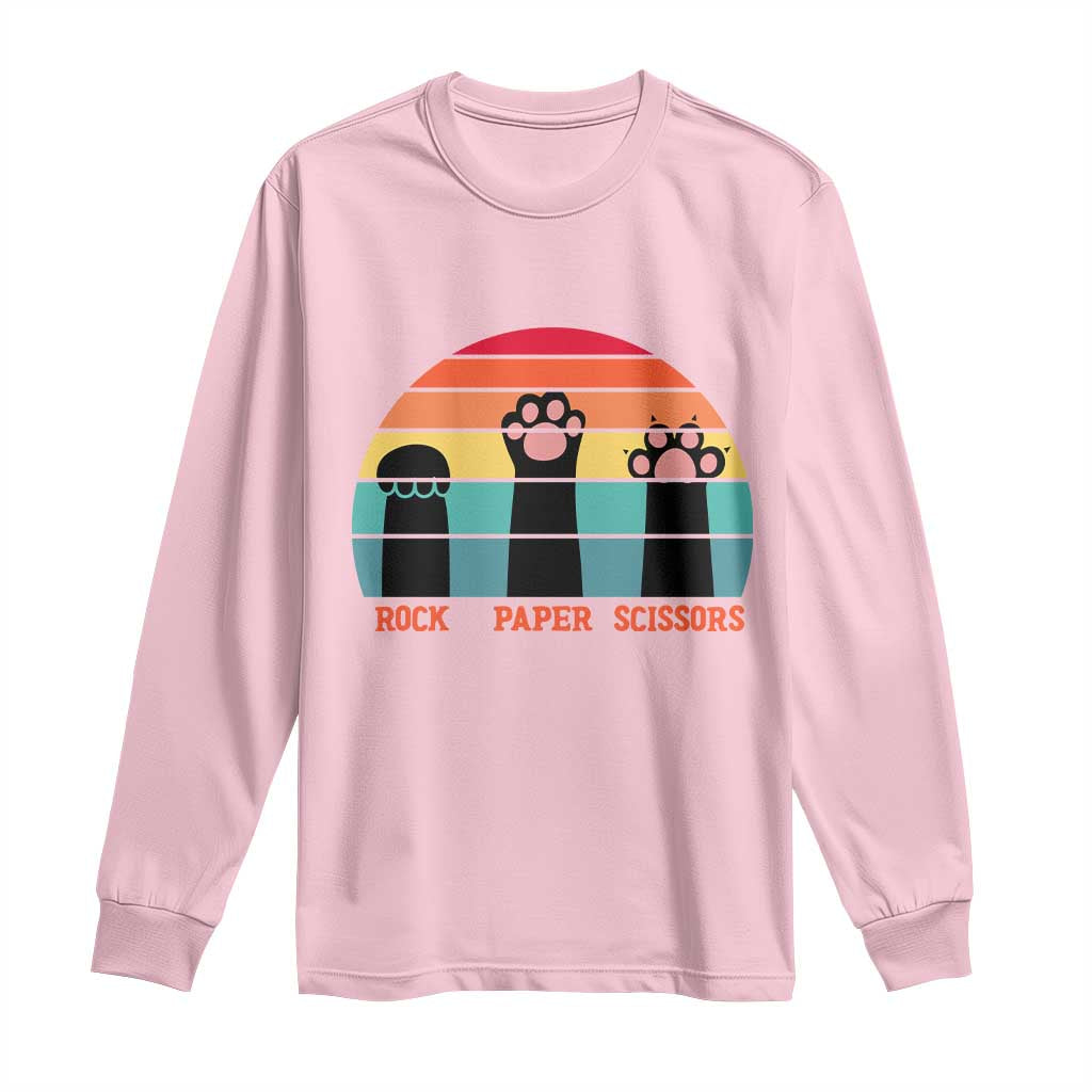 Funny Vintage Black Cat Introvert Long Sleeve Shirt Rock Paper Scissors Paw TS12 Light Pink Print Your Wear