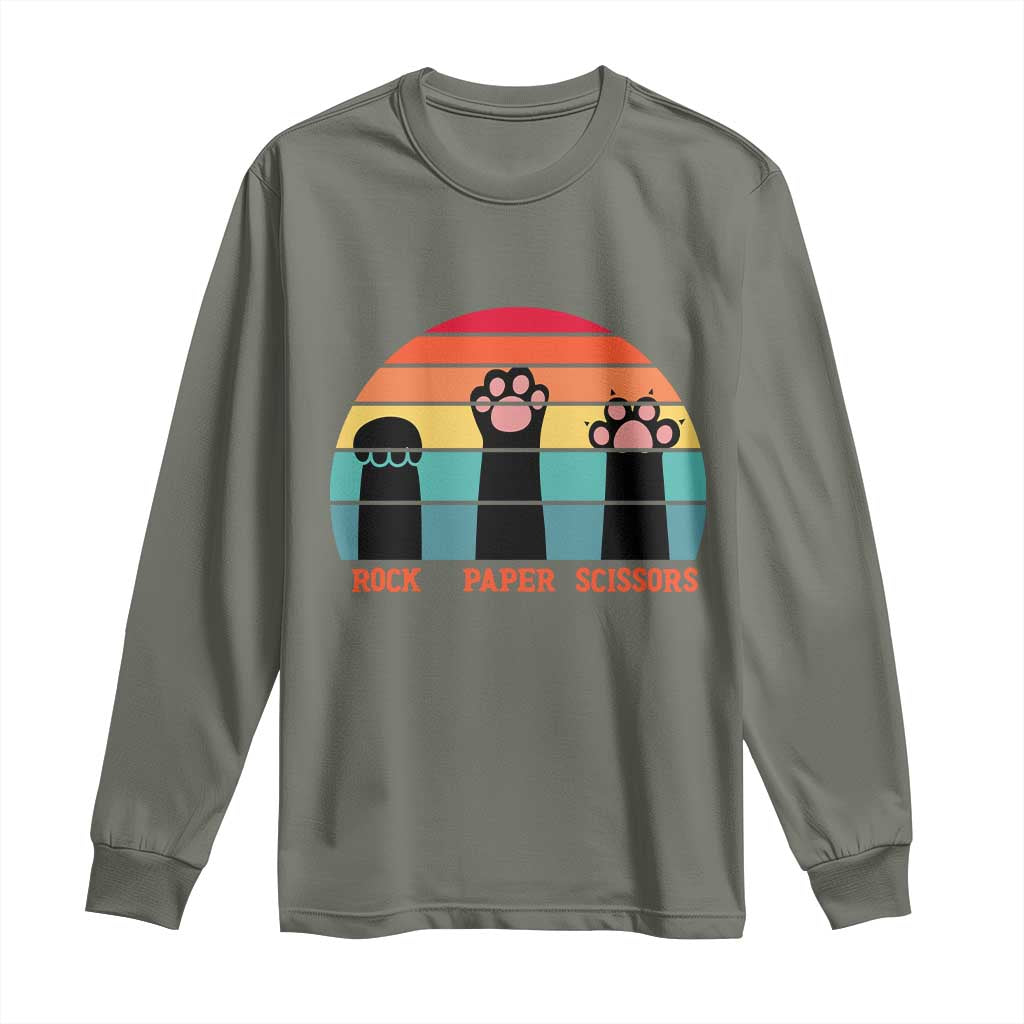 Funny Vintage Black Cat Introvert Long Sleeve Shirt Rock Paper Scissors Paw TS12 Military Green Print Your Wear