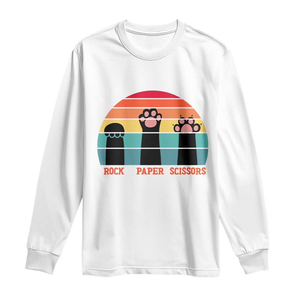 Funny Vintage Black Cat Introvert Long Sleeve Shirt Rock Paper Scissors Paw TS12 White Print Your Wear