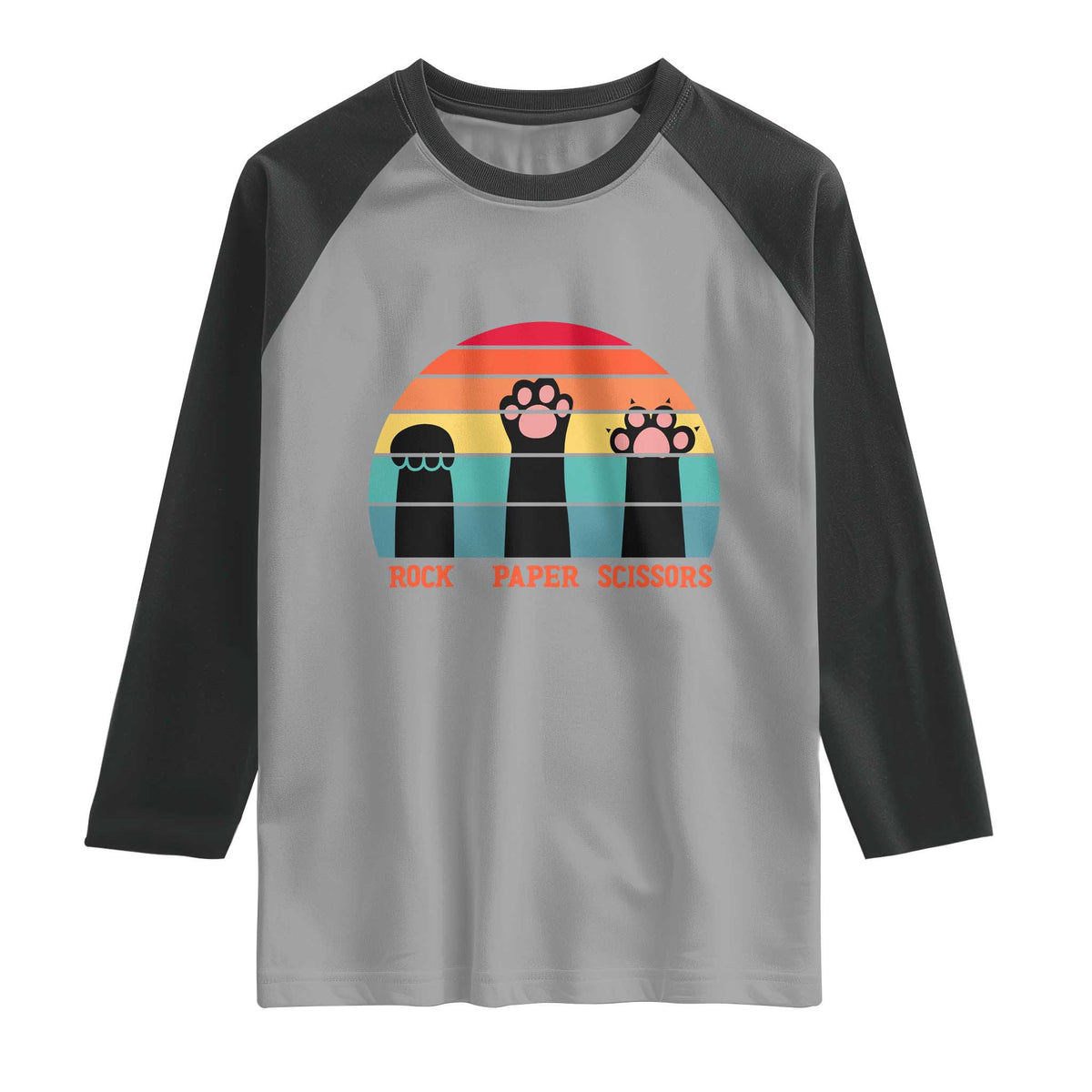 Funny Vintage Black Cat Introvert Raglan Shirt Rock Paper Scissors Paw TS12 Sport Gray Black Print Your Wear