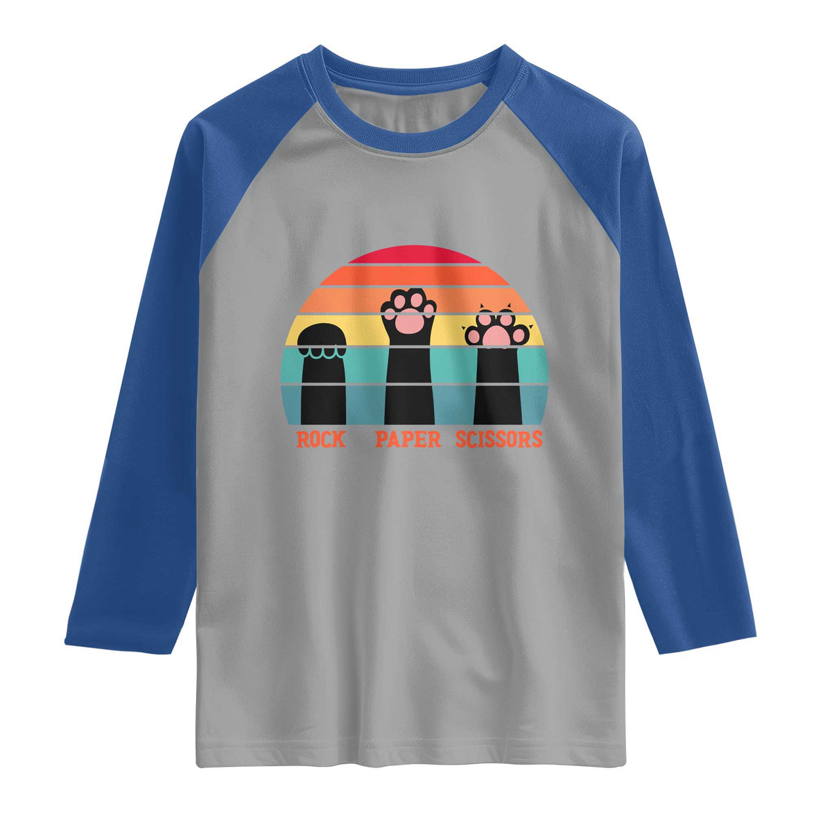 Funny Vintage Black Cat Introvert Raglan Shirt Rock Paper Scissors Paw TS12 Sport Gray Royal Print Your Wear