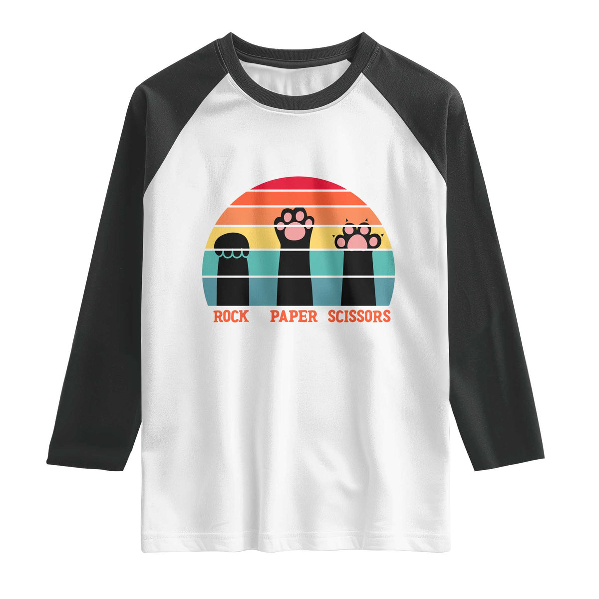 Funny Vintage Black Cat Introvert Raglan Shirt Rock Paper Scissors Paw TS12 White Black Print Your Wear