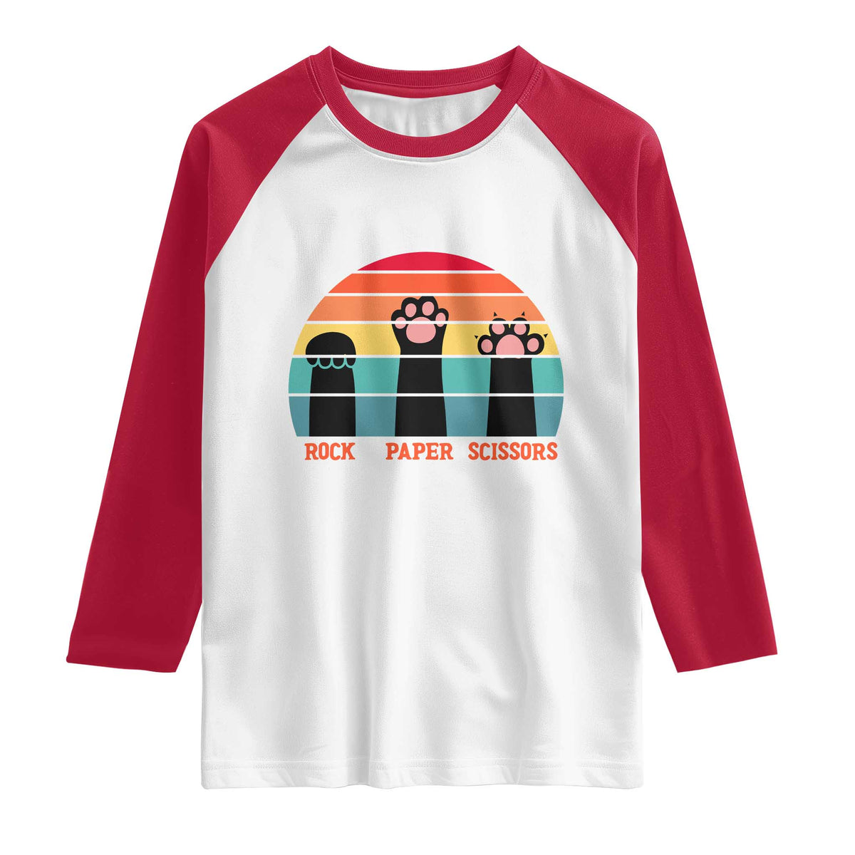 Funny Vintage Black Cat Introvert Raglan Shirt Rock Paper Scissors Paw TS12 White Red Print Your Wear