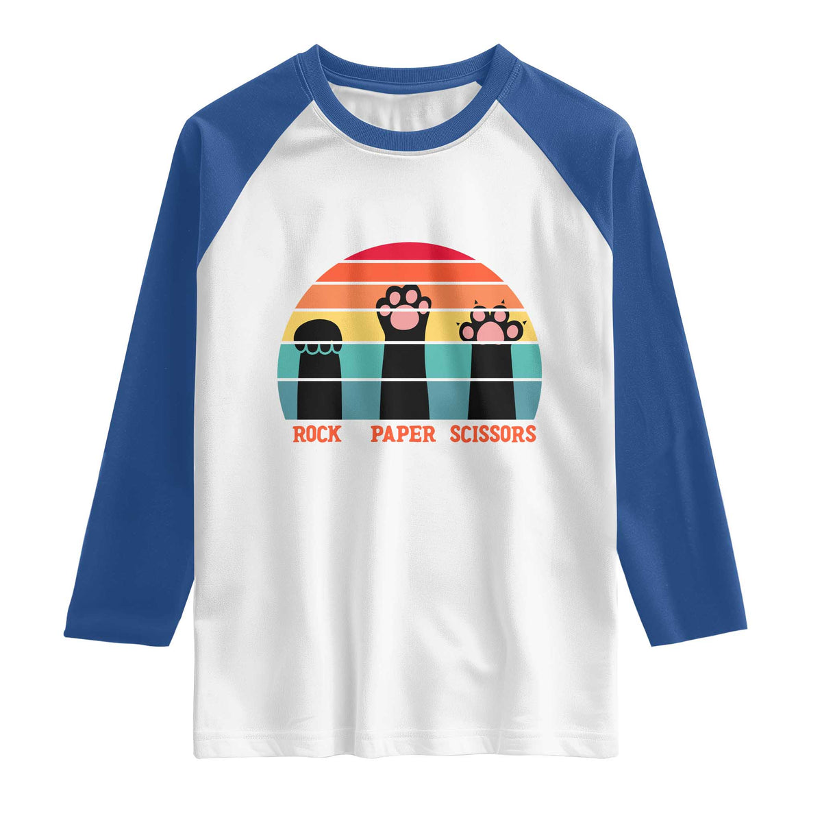 Funny Vintage Black Cat Introvert Raglan Shirt Rock Paper Scissors Paw TS12 White Royal Print Your Wear