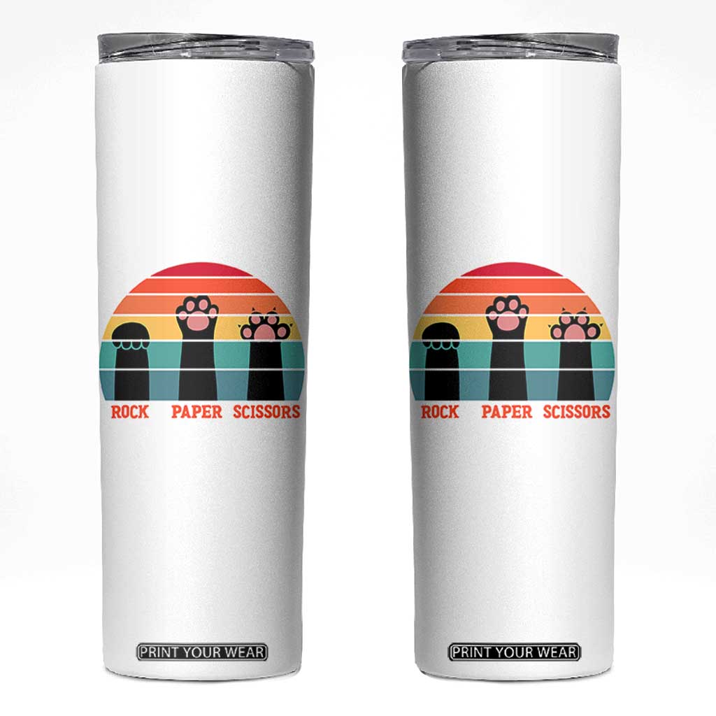 Funny Vintage Black Cat Introvert Skinny Tumbler Rock Paper Scissors Paw TS12 White Print Your Wear