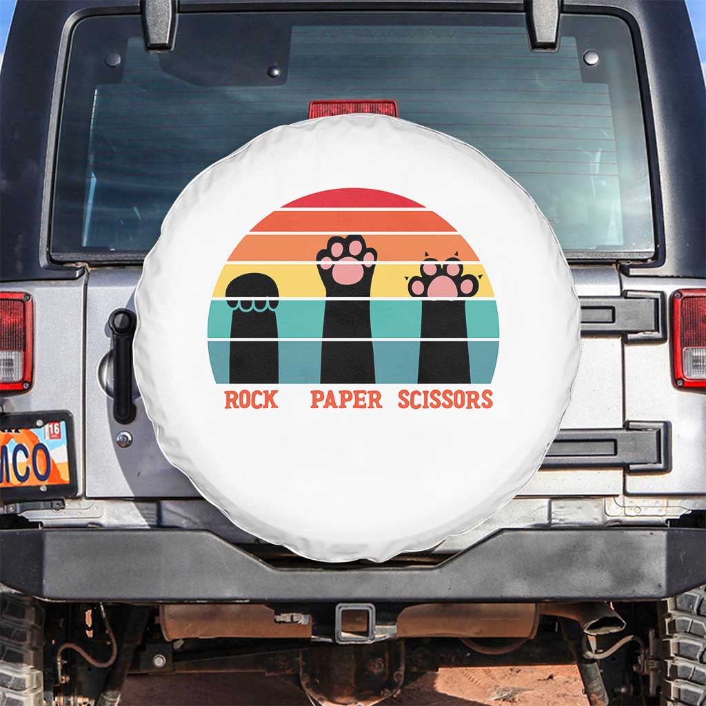 Funny Vintage Black Cat Introvert Spare Tire Cover Rock Paper Scissors Paw TS12 No hole White Print Your Wear