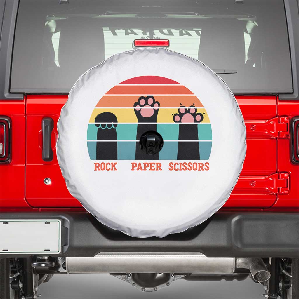 Funny Vintage Black Cat Introvert Spare Tire Cover Rock Paper Scissors Paw TS12 White Print Your Wear