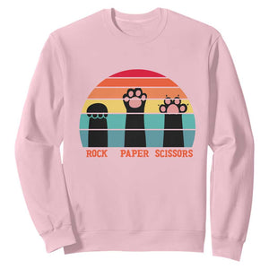 Funny Vintage Black Cat Introvert Sweatshirt Rock Paper Scissors Paw TS12 Light Pink Print Your Wear
